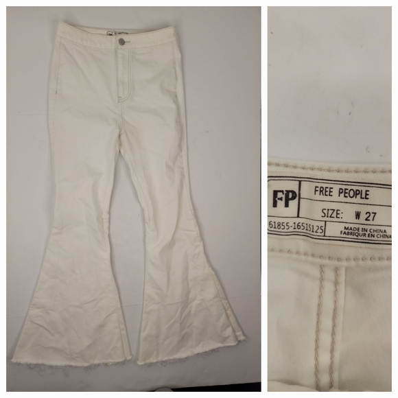 Free People Sz 27 Flare High Rise Jeans White Stretch - Picture 1 of 8